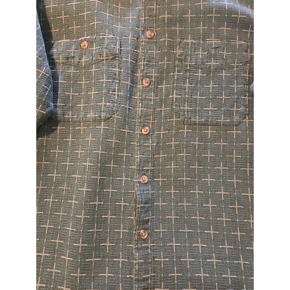 The Territory Ahead Men's Button Up Thick Shirt Large Tall Green/White Heavyweig - Picture 5 of 7